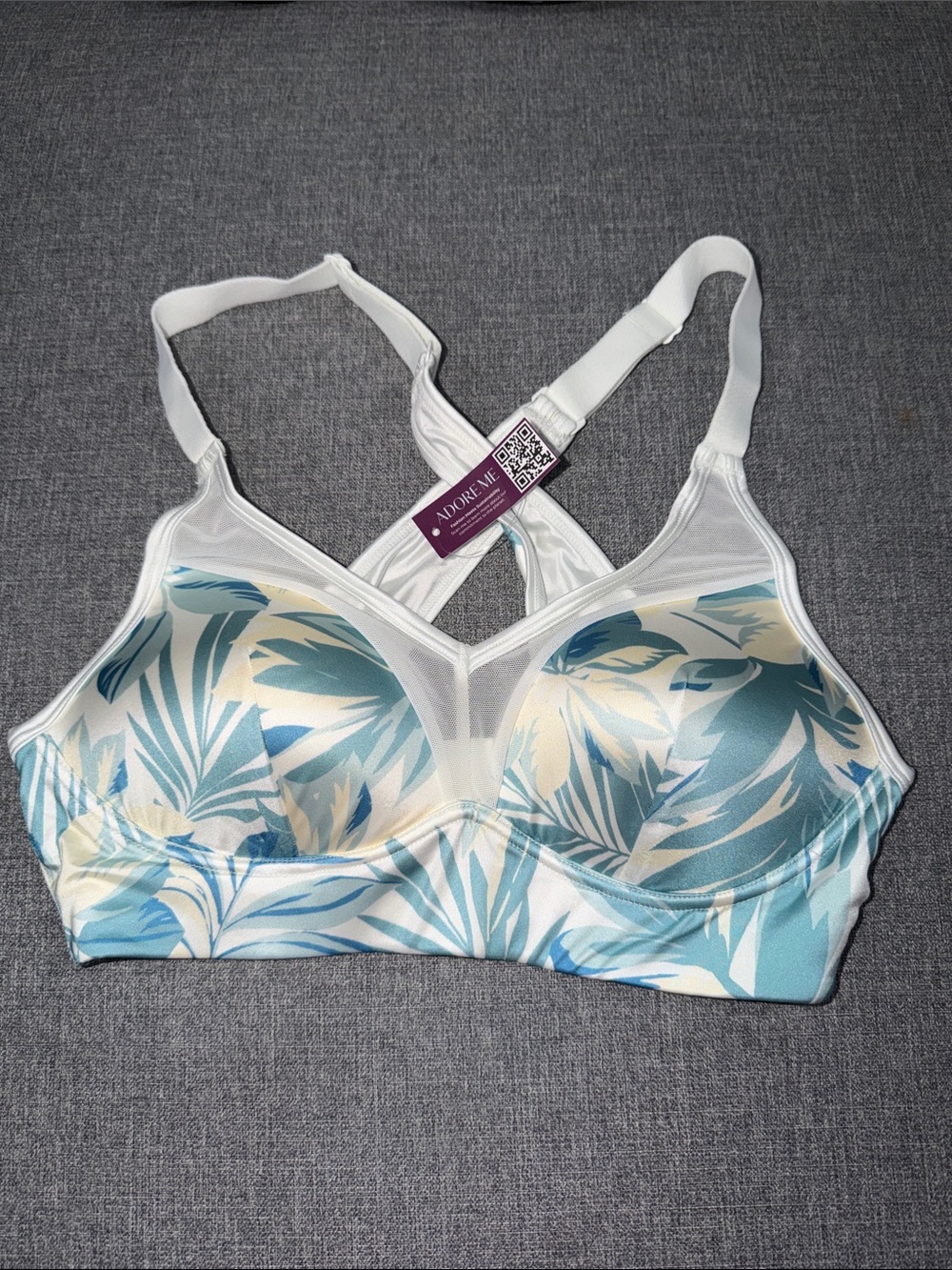 NWT Adore Me Blue and Cream Tropical Wireless Bralette-34B